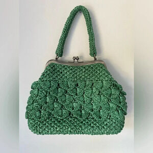 Patricia Nash Bag Laureana Scalloped Raffia Frame Satchel Green